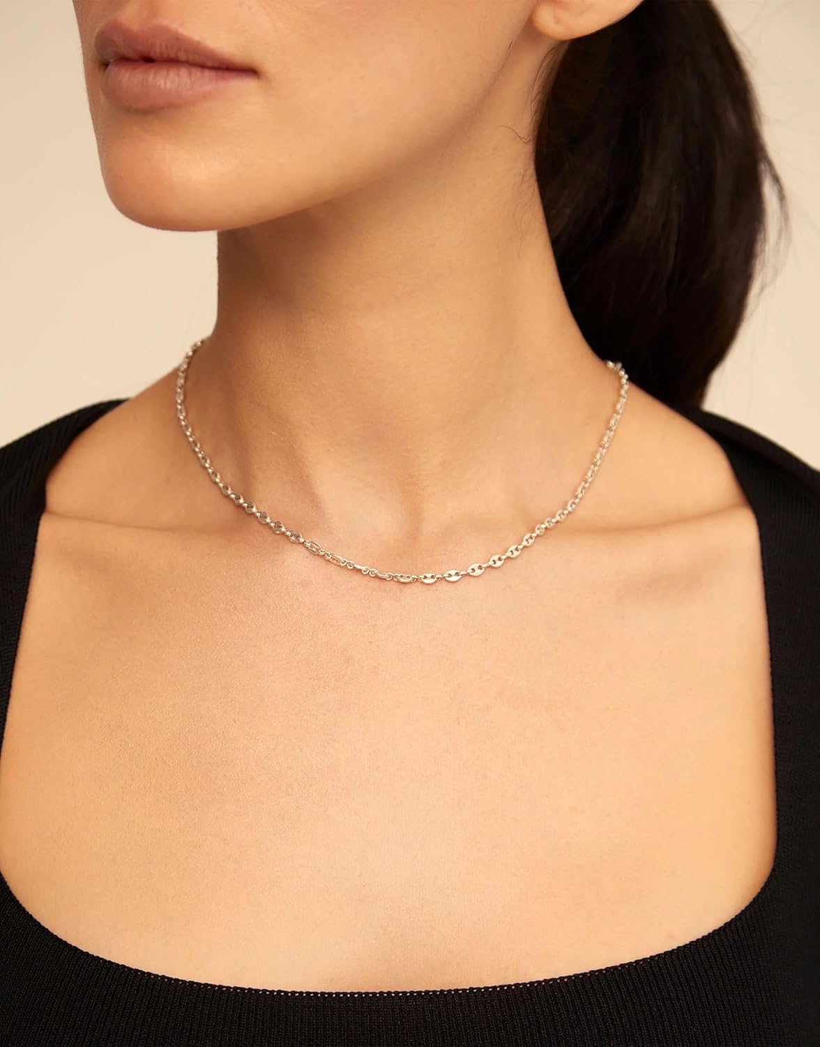 Uno de 50 SHORT CHAIN Necklace, 15.5" Extendable to 18", Sterling Silver-Plated, Handcrafted in Spain
