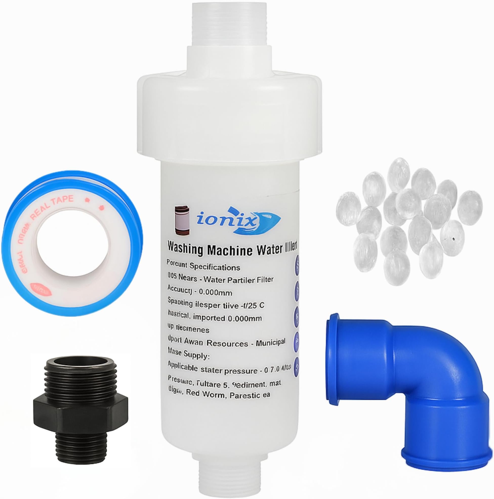 IONIX Washing Machine Filter | 1 Year Warranty | Water Softener, Filter For Hard Water With Connectors & Anti Scalling Balls (White, Pack of 1),Sedimentation