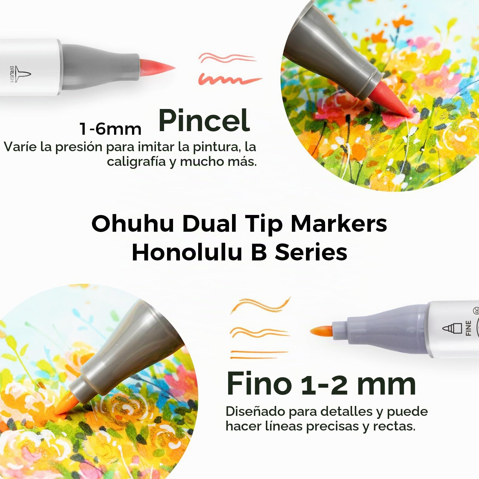 Ohuhu Rotuladores Colorear 48 Pincel & Fino Graffiti para Arte