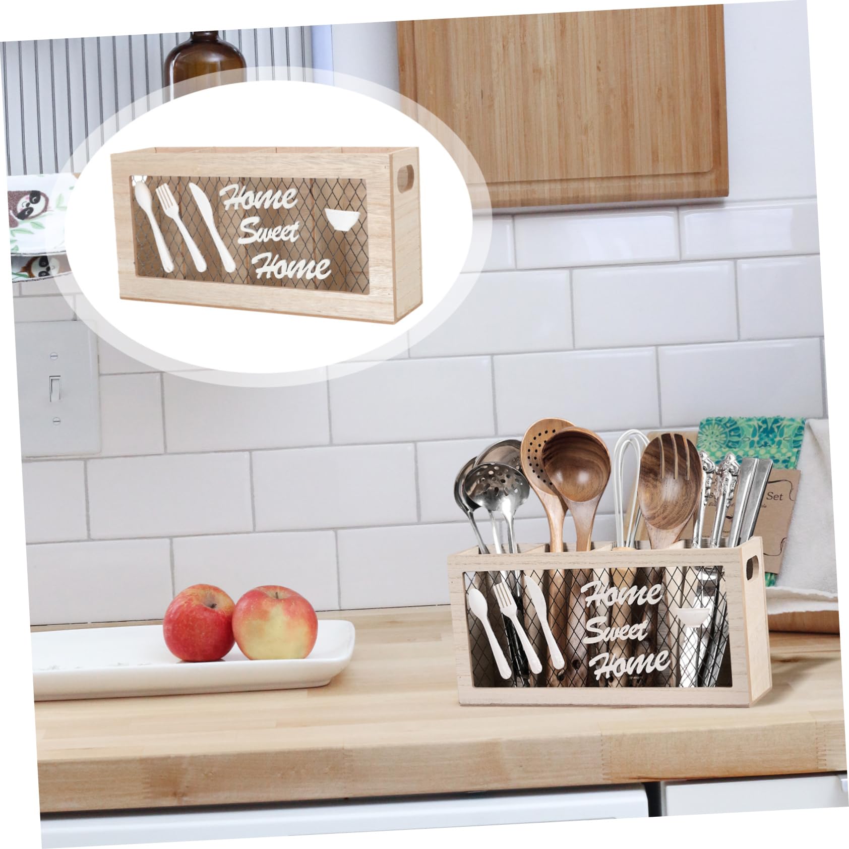 LIFKOME Soporte Utensilios De Cocina Porta Cubiertos Organizador Capacidad De Almacenamiento Diseño Rústico