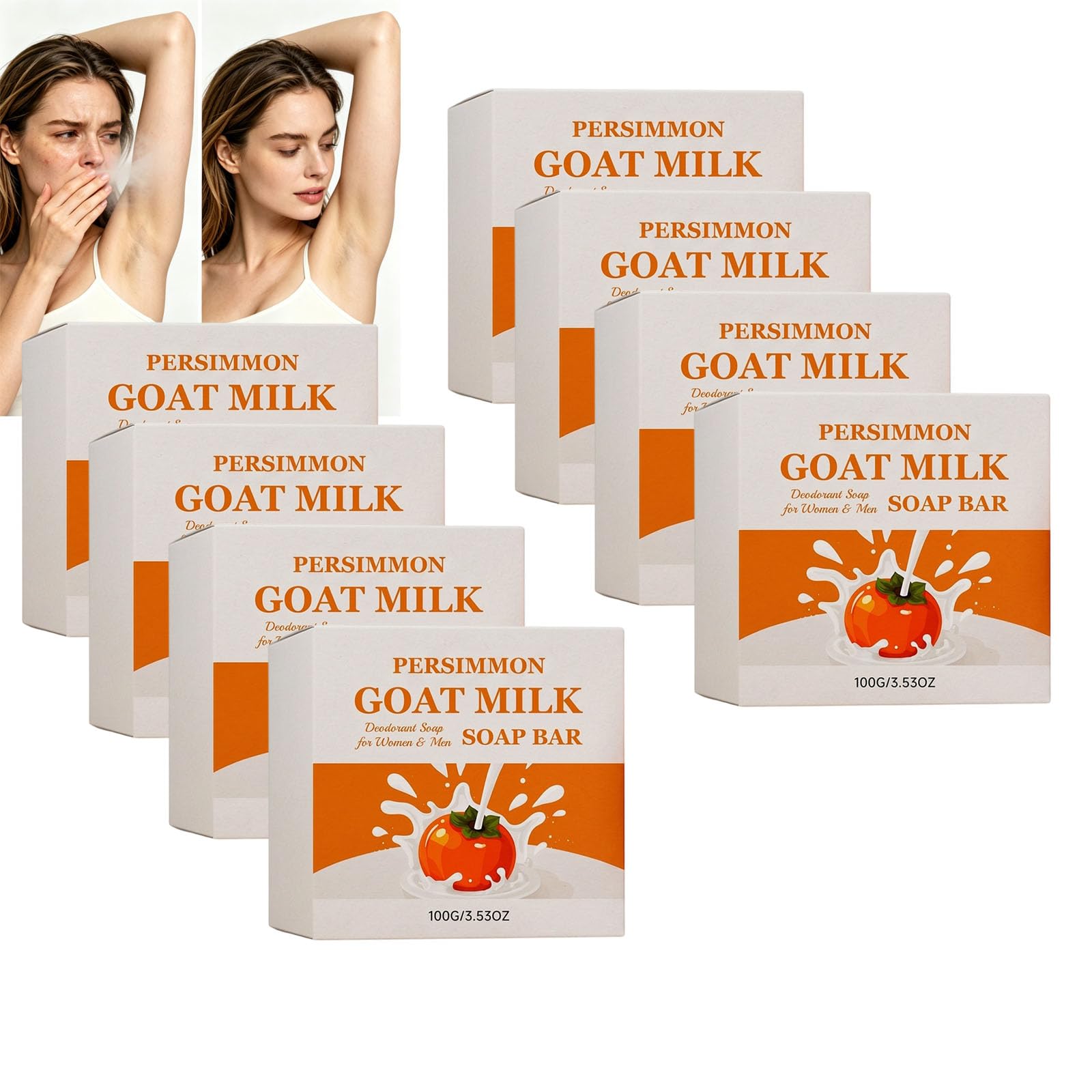 Sapone al latte di capra, deodorante al latte di capra, sapone naturale per la cura della pelle matura, sensazione di freschezza e pulizia per tutto il giorno, sapone deodorante al persimmon (8 pezzi)