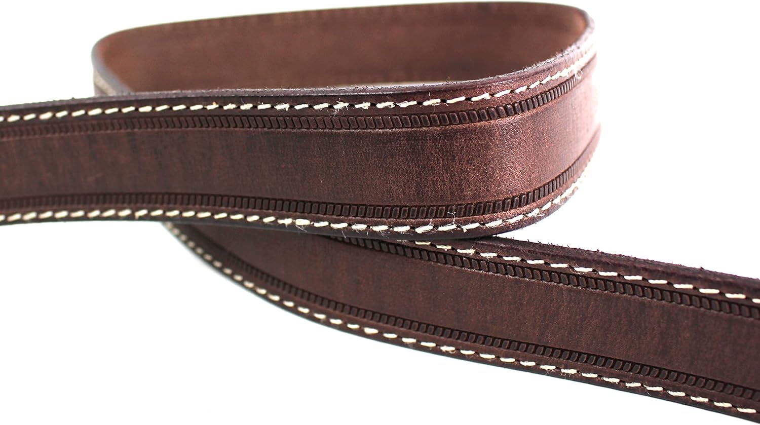 Walker And Williams M-13 Premium Handmade Hickory Brown With White Stitching Thick Grain Leather Loop End Mandolin, Mandola, Bouzouki or Uke Strap For A and F Type Mandolins