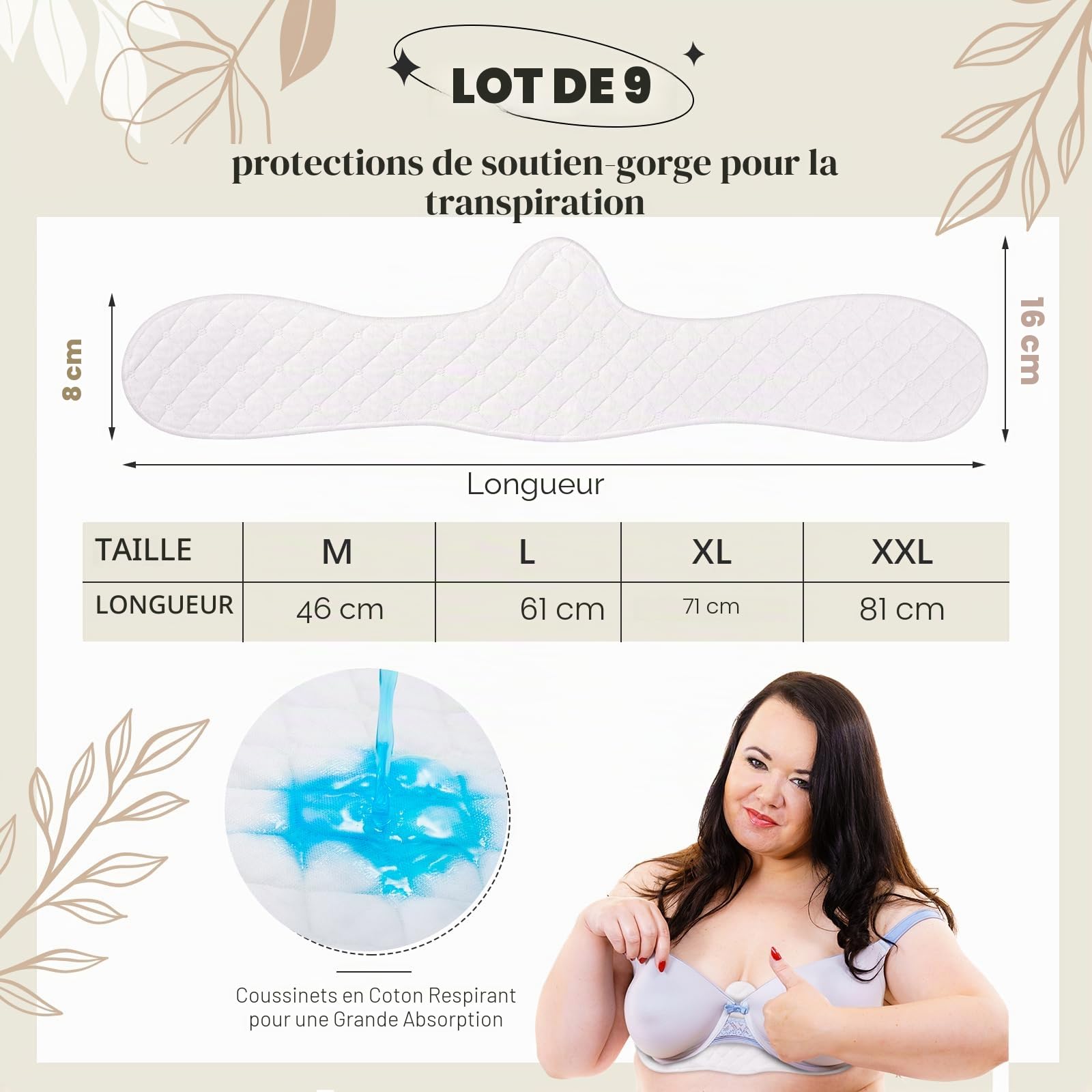 Boyiee 9 Doublures Anti Transpiration pour Soutien-Gorge Coussinets Anti-Sueur en Coton Réutilisables pour Femmes
