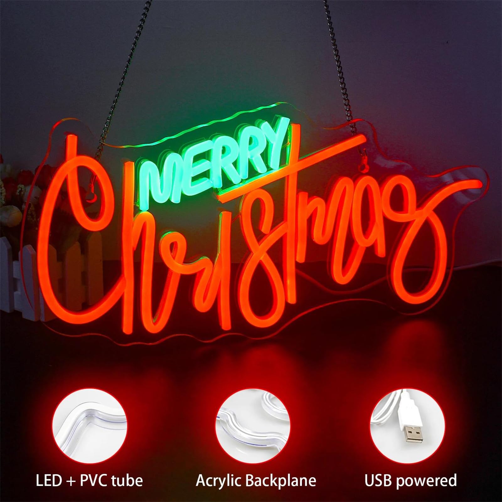 Letrero neón Feliz Navidad, Letrero led Rojo y Verde para decoración de Pared, letreros Luces neón Feliz Navidad para Fiesta Navidad, Bar, hogar, luz de neón led de Navidad