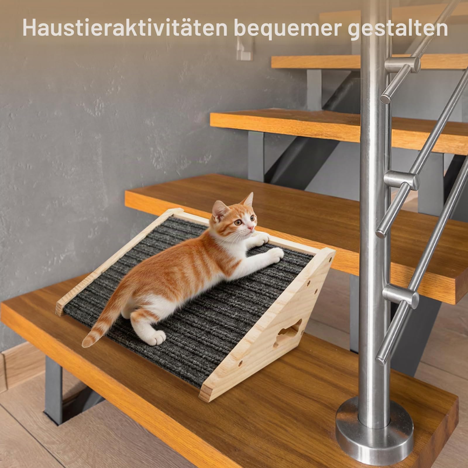 Hölzerne Hunderampe für Treppen, Haustierstufen mit 30° Winkel und Rutschfester Oberfläche, Hilfsrampe für kleine Hunde und Katzen