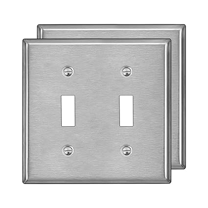 [2 Pack] BESTTEN 2-Gang Toggle Metal Wall Plate, Anti-Corrosion Stainless Steel Outlet Cover, Industrial Grade 304SS, Standard Size, Color Matched Screw Included, Silver