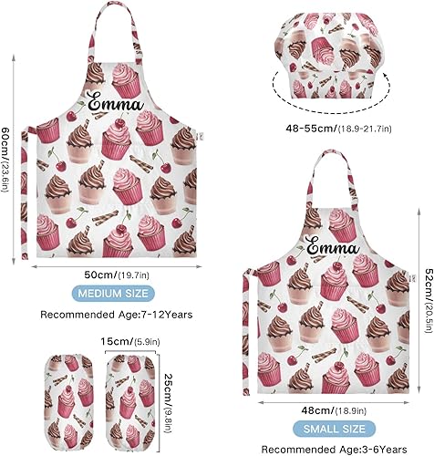 Miniatura 3 de Sinestour Delantal de chocolate cereza personalizado para niños y sombrero de chef, juego de 3 delantales de cocina personalizados para niños