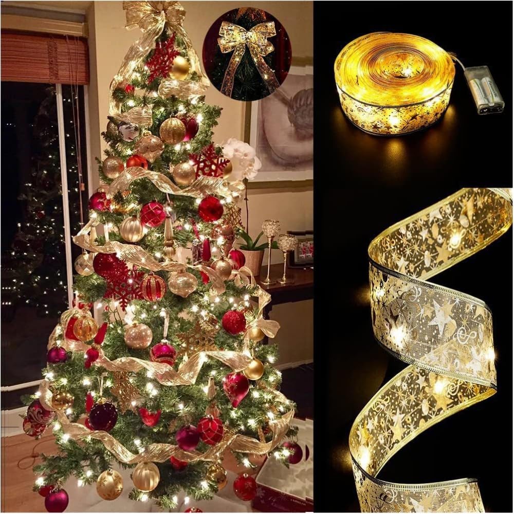 YANCAIYUNL Christmas Ribbon Lights, 10m 100 LED Battery Powered Fairy Lights - Waterproof Bendable DIY Ribbon for Christmas Tree, Wedding, Party, Indoor & Outdoor Décor