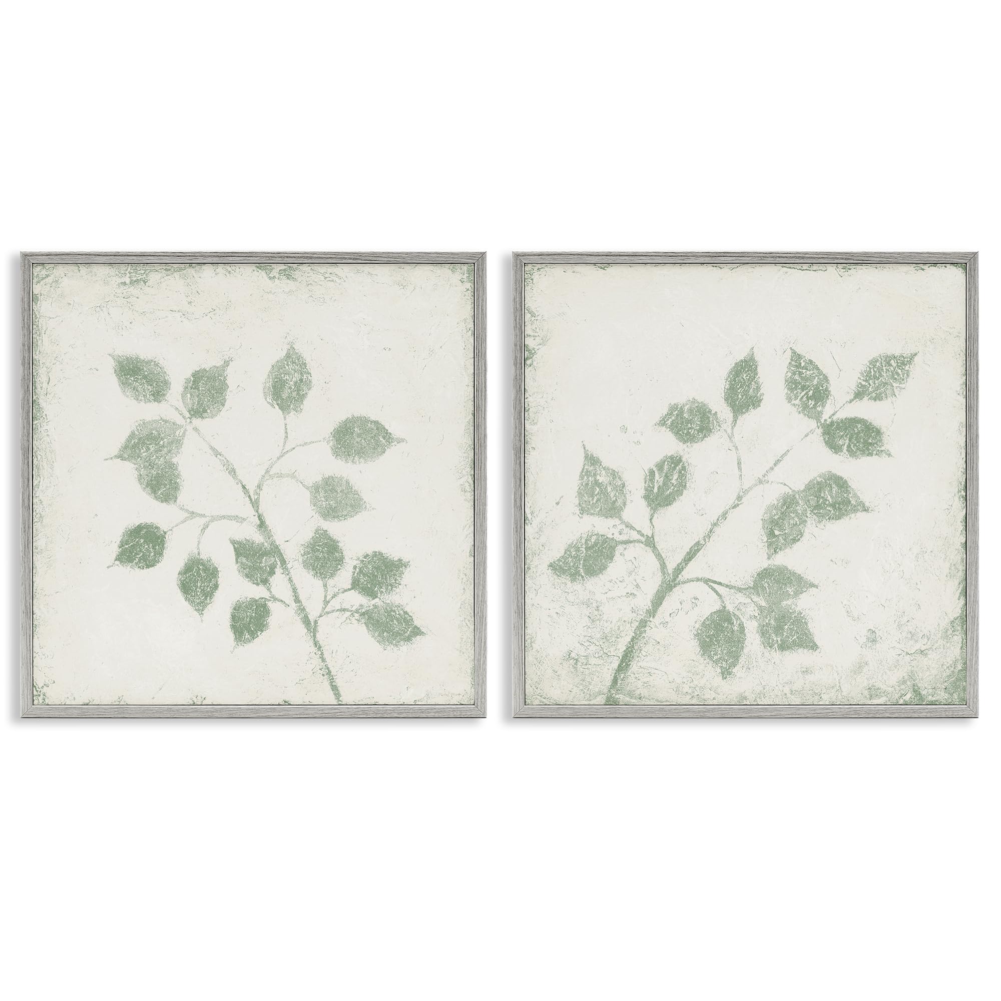Stupell Industries Farmhouse Gray (Textured) November Leaves Soft Plants, 17 X 17 Inch Framed Giclée Print Set