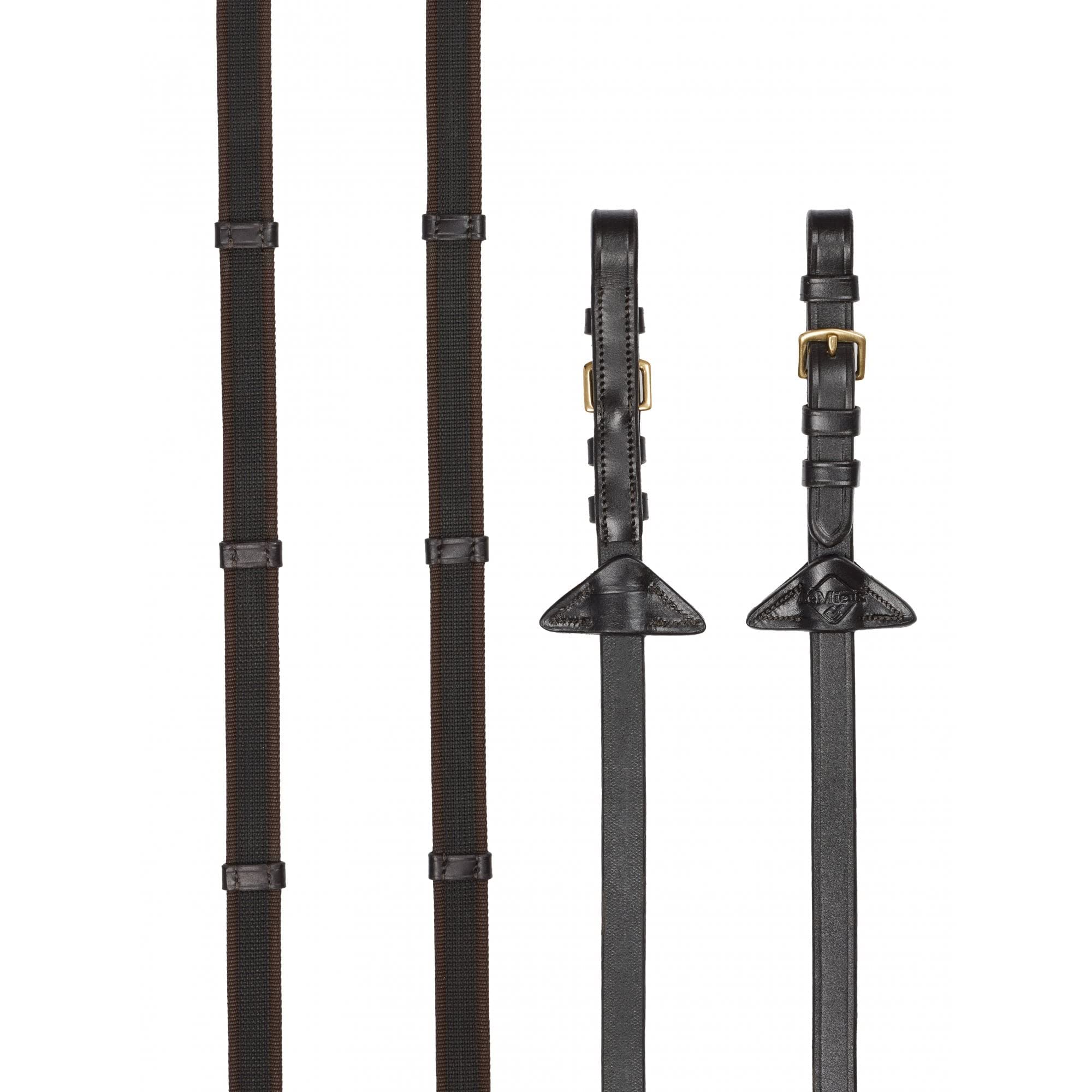 LeMieux Rubber Grip Continental Reins - Brown/Brass Cob