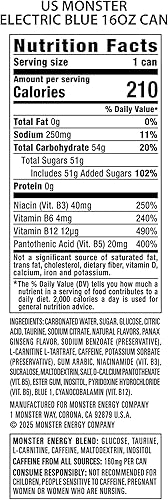 Miniatura 4 de Monster Energy Electric Blue, bebida energética, 16 onzas (paquete de 15)
