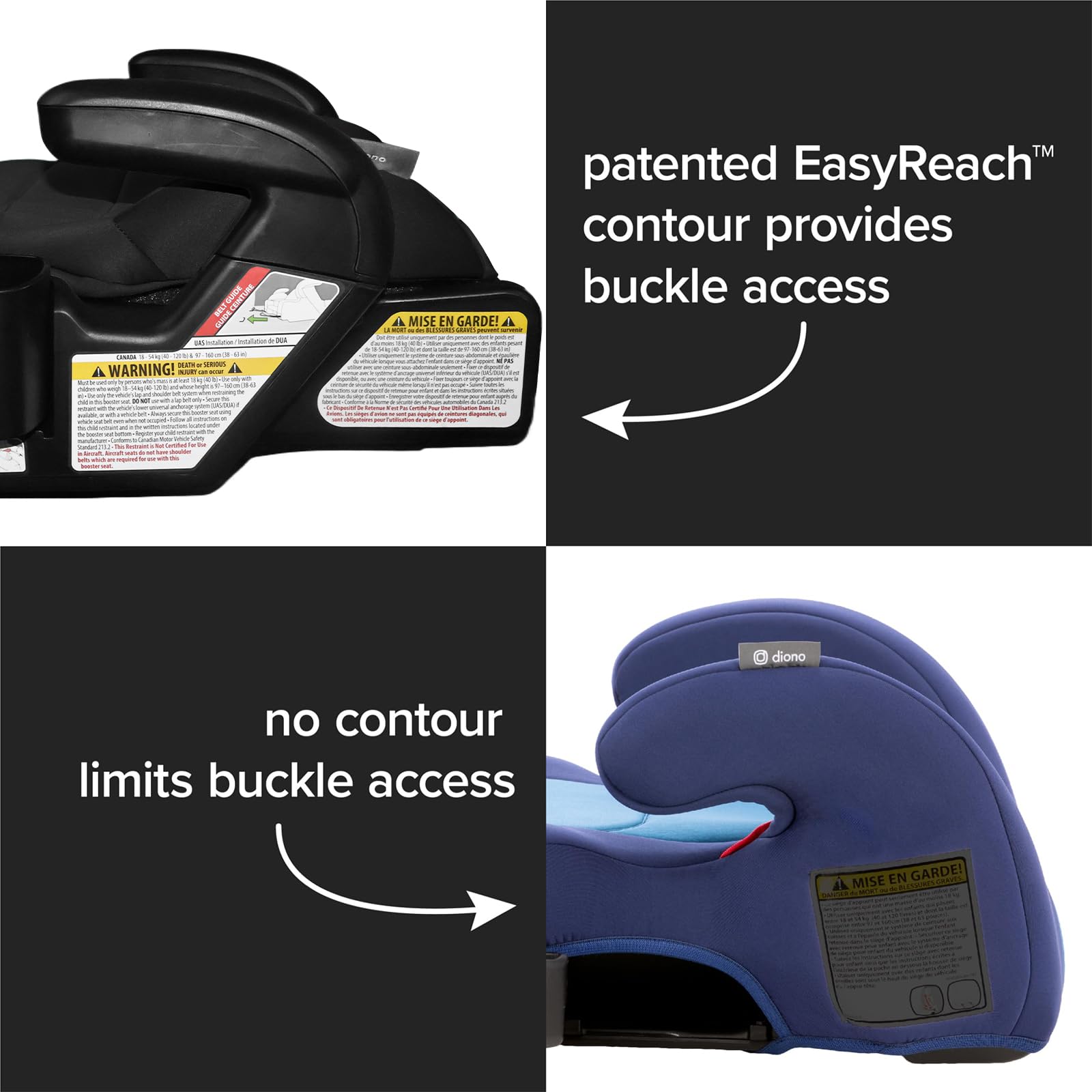 Diono Connect3 RXT Lot de 2 rehausseurs dos nu Slim Fit 3 à travers dans de nombreuses berlines et SUV de taille moyenne, pour enfants de 18 à 54,4 kg, légers avec connecteurs de verrouillage, Black