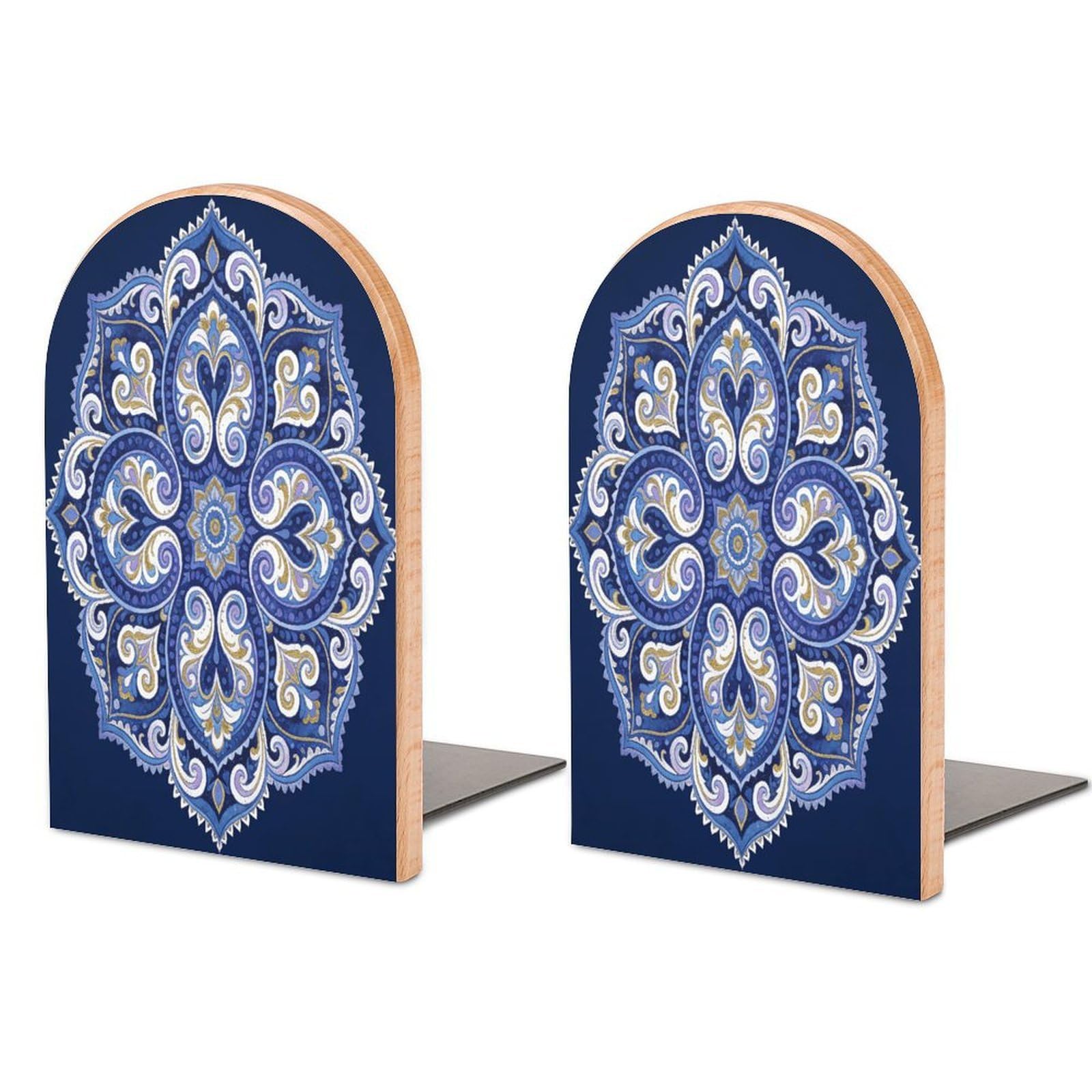 Sujetalibros de Paisley Blues antideslizante para solucionar el desorden en estantes de madera