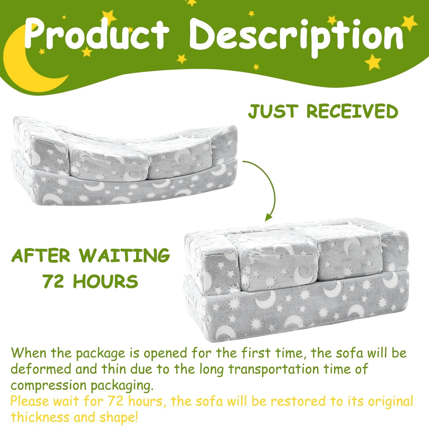 Kids Couch, 4Pcs Toddler Couch Sofa Bed, Glow-in-The-Dark Kids Chair Seat Playroom Furniture, Child Sectional Sofa with Removable Cover for Kids Girls & Boys, Dark Grey - Image 4