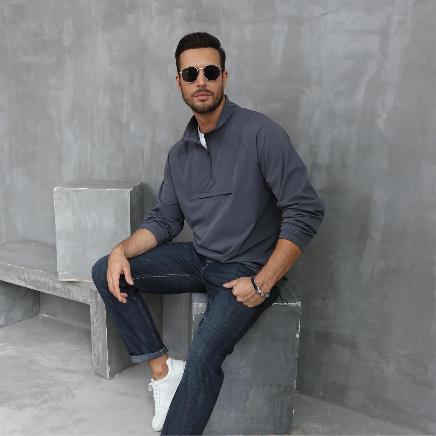 Opomelo Men's Athletic Quarter Zip Pullover Golf Hiking Running Lightweight Jacket Workout Sweatshirt With Pocket - Image 4