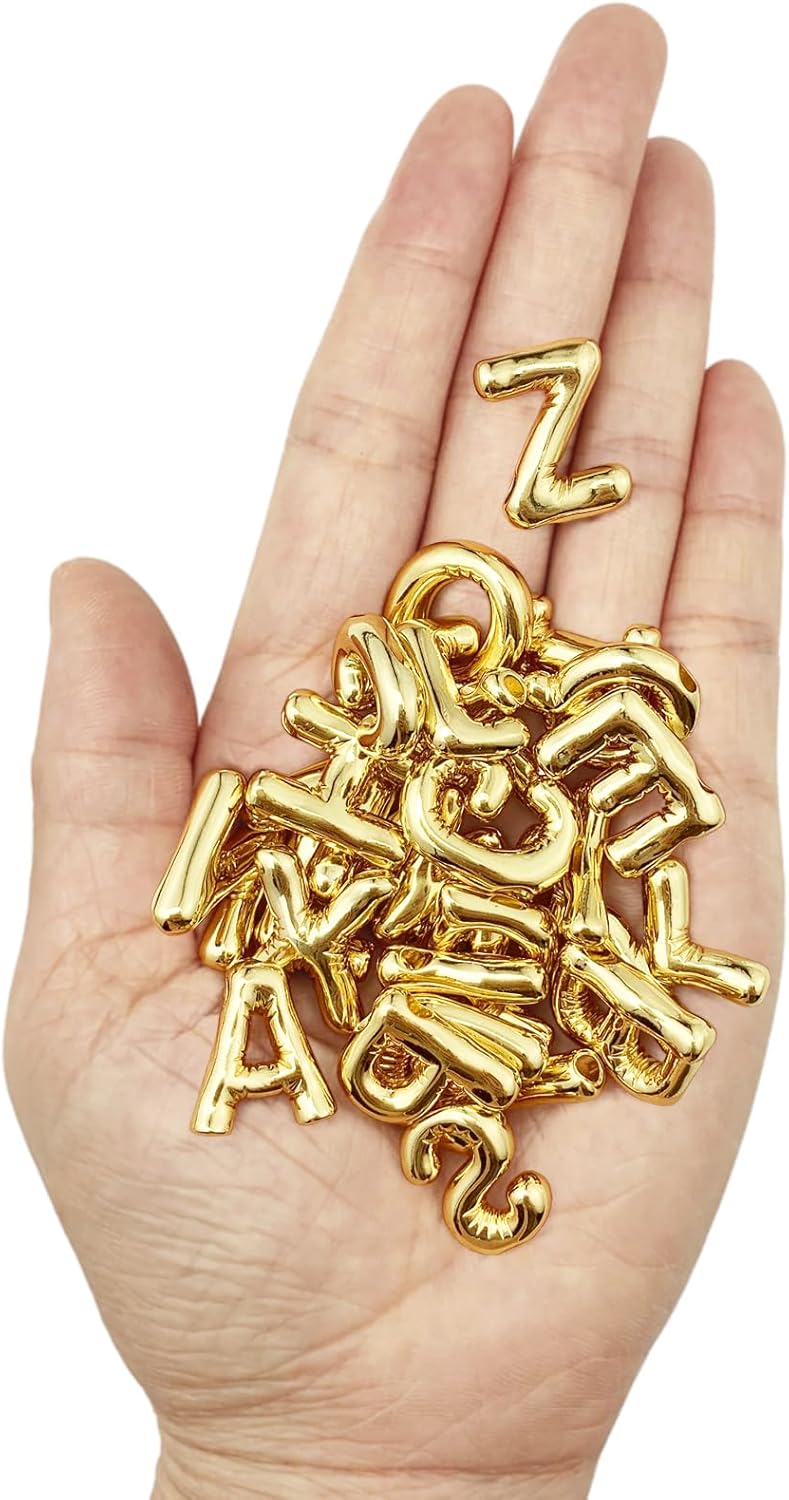 BETITETO 26pcs Bubble Letter Charms 18K Gold Plated Brass Puffy Big A-Z Alphabet Pendants for Making Jewelry Initial Necklace Name Personalized Gift DIY Craft