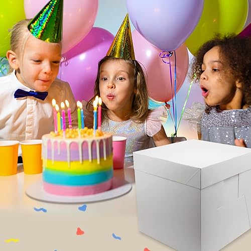 Miniatura 2 de 4 juegos de cajas para pasteles de 12 x 12 x 12 pulgadas con tablero de pastel para pasteles de nivel, cajas altas y blancas para tartas,