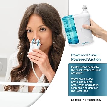 NASALFRESH MD Premium BundleDual Powered Nasal Irrigation System Nasal Rinse and Wash, Sinus Decongestant Relief System, 60 Saline Packets, Case, Rechargeable, 2 Sets of Nose PillowsSnoring Remedy