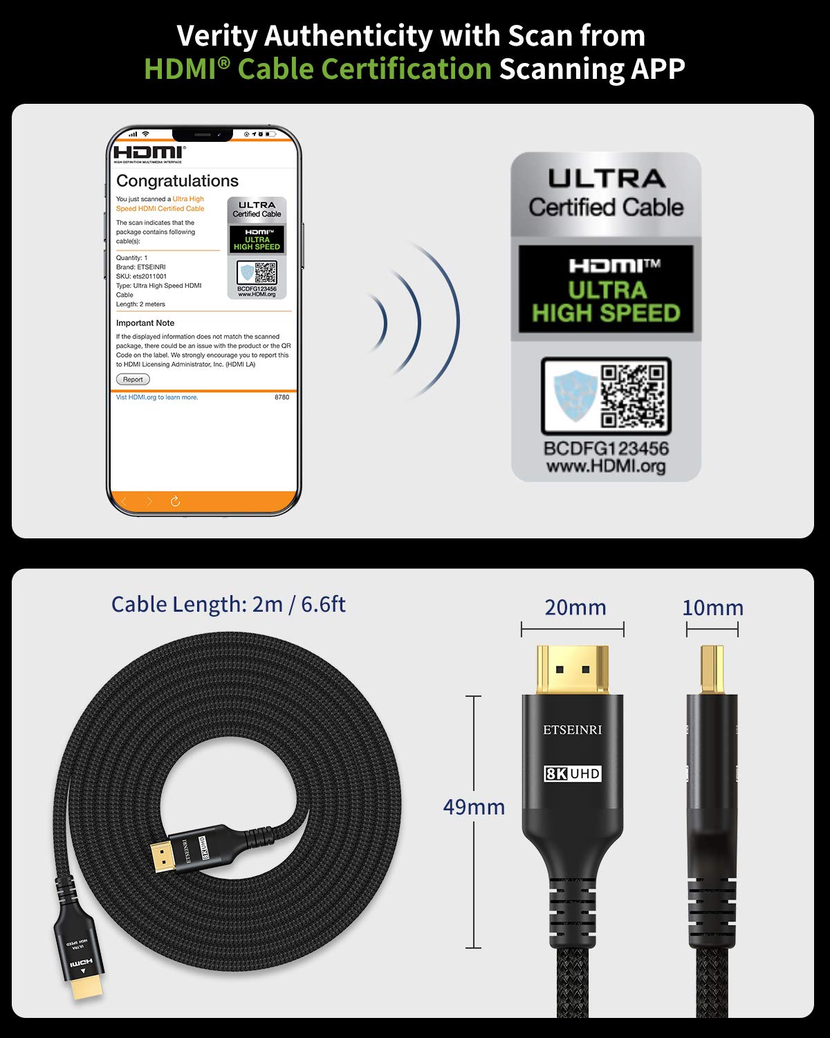 Flаѕh Dеаlѕ - 50% оƒƒ 8K HDMI Cable 2.1 2M, Etseinri Certified HDMI Cable 6.6Ft 48Gbps Ultra High Speed HDMI 2.1 Cord 8K60Hz 4K120Hz eARC RTX 3090 HDR10 HDCP 2.2 2.3 for R-oku/F-ire/S-Ony/L-G/S-amsung, PS5, Xbox Series X Hоt Dеаlѕ 8K HDMI Cable 2.1 2M, Etseinri Certified HDMI Cable 6.6Ft 48Gbps Ultra High Speed HDMI 2.1 Cord 8K60Hz 4K120Hz eARC RTX 3090 HDR10 HDCP 2.2 2.3 for R-oku/F-ire/S-Ony/L-G/S-amsung, PS5, Xbox Series X
