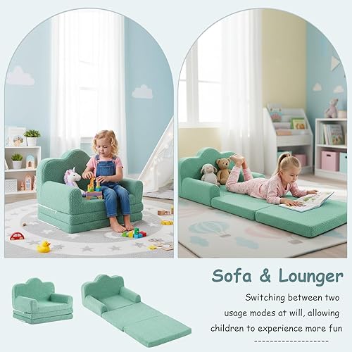 Miniatura 107 de Tiita Silla para niños, cómodo sofá plegable para niños, sofá ligero para niños con asa de transporte y bolsillos laterales, reposabrazos de espuma