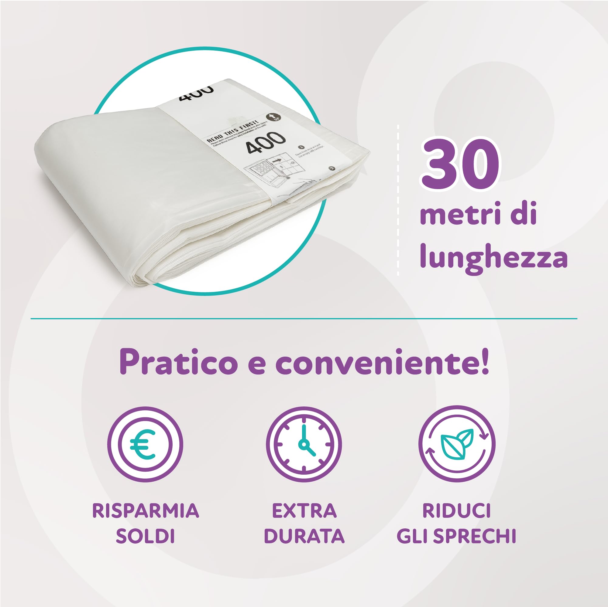Ricarica Baby per Cesto Saclò Suite, Sacco Continuo 30 Metri, Confezione da 10 Pezzi, Plastica 100% Biodegradabile, Extra Durata