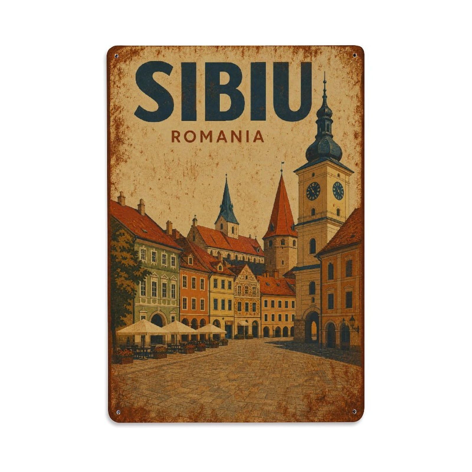 Travel Retro Romania Sibiu Metal Tin Sign