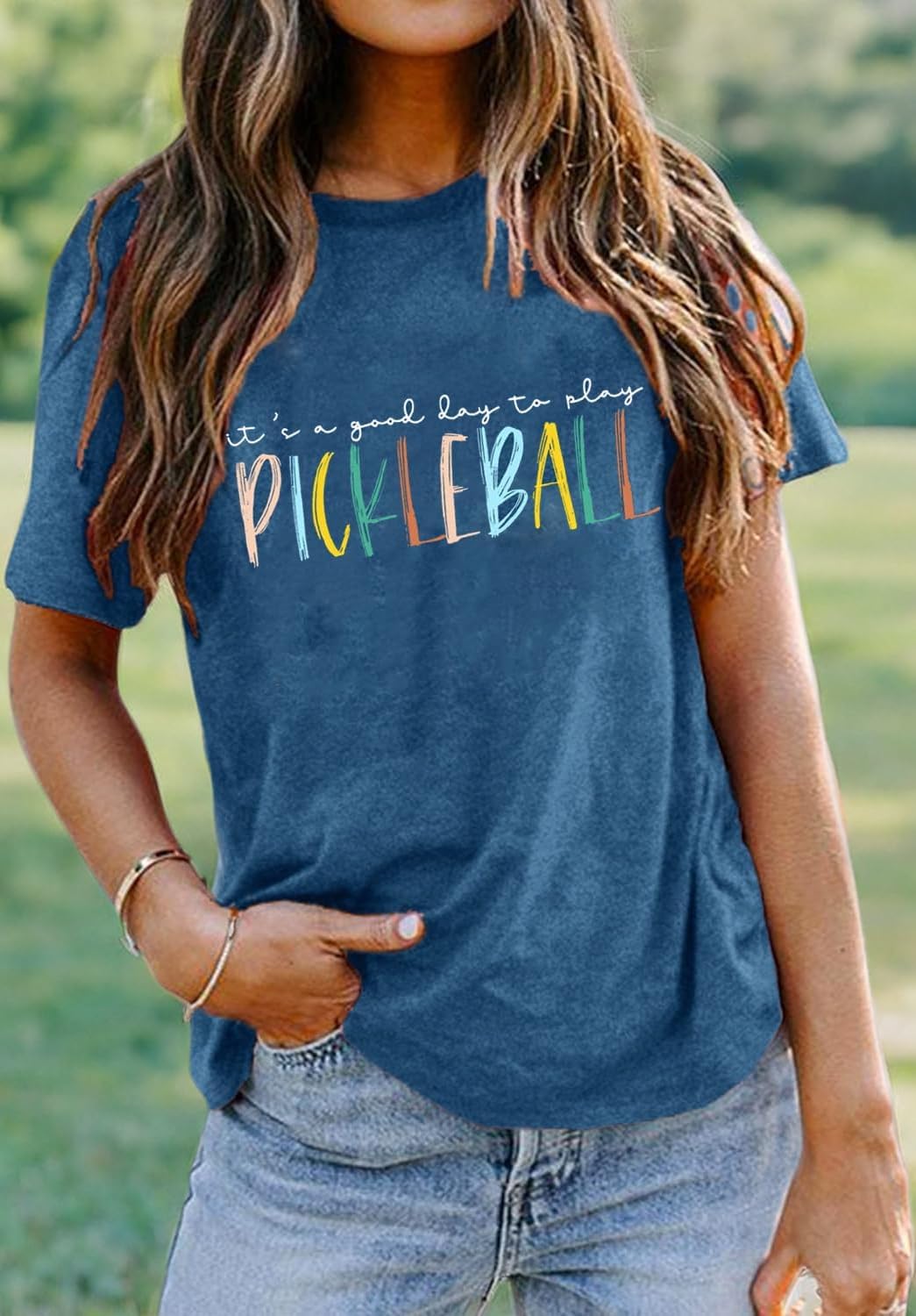 COLORFUL BLING Women's Pickleball T-Shirt, Teal, Short Sleeve, Regular Fit, Crew Neck, Stretchable Cotton Blend - Image 6