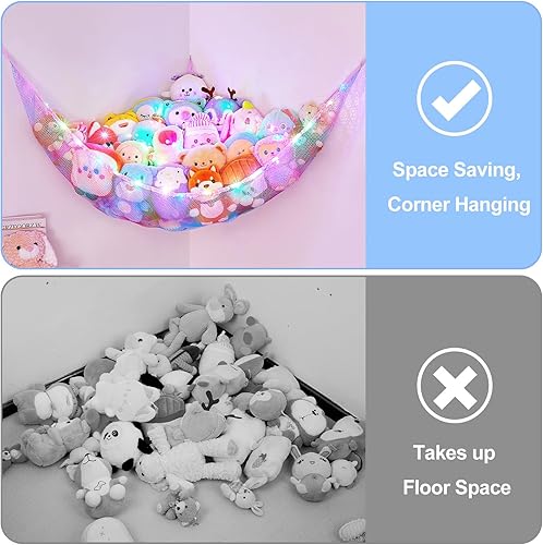 Vista 47 de Basumee Red de animales de peluche o hamaca con luz LED, hamaca de red de juguetes para almacenamiento de animales de peluche, hamacas para Azul