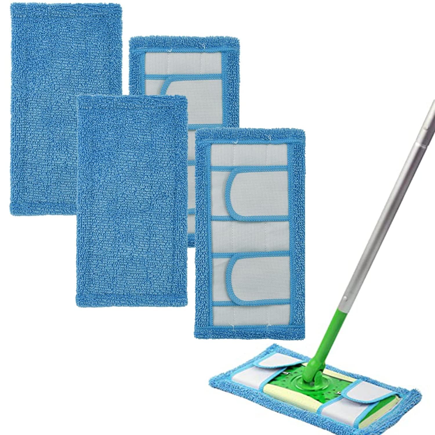 Khazna Microfiber Mop Replacement Pad, 4 Blue Pcs, Durable Reusable Dry & Wet Cleaning Pad for Hard Floor Sweeper, DY0467-LH