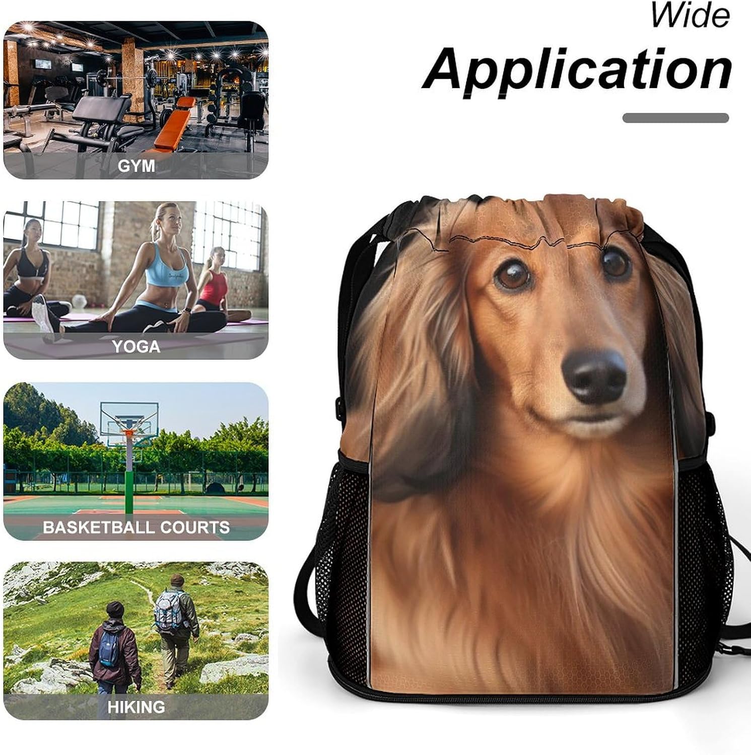 Sports Drawstring Backpack Long Haired Dachshund Lightweight Backpack Dry And Wet Separation Large Capacity