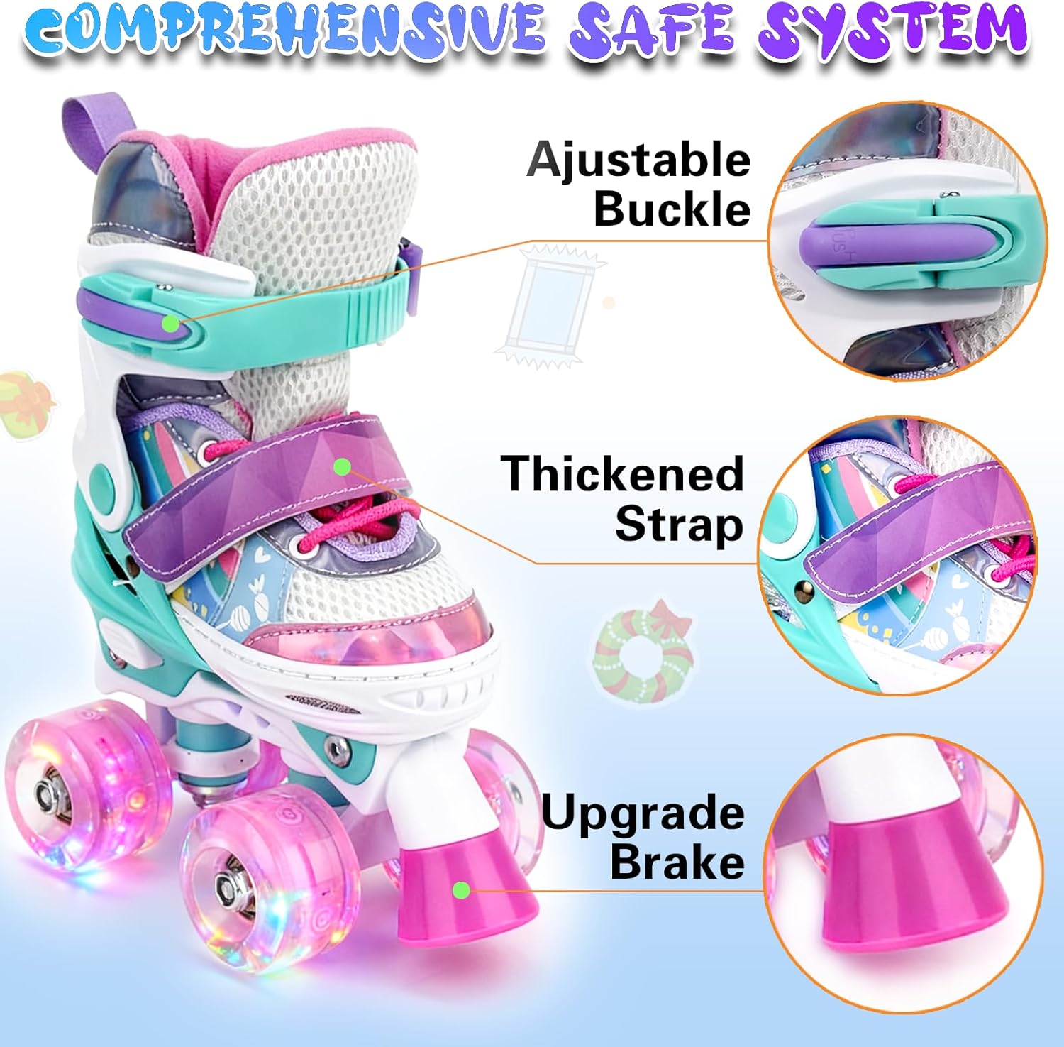 Roller Skates for Kids Ages 5 6 8 12 Year Old 4 Size Adjustable Quad Roller Skates for Girls Boys Toddler with Light Up Wheels Best Children Gift for Beginners Indoor Outdoor Sports - Image 5