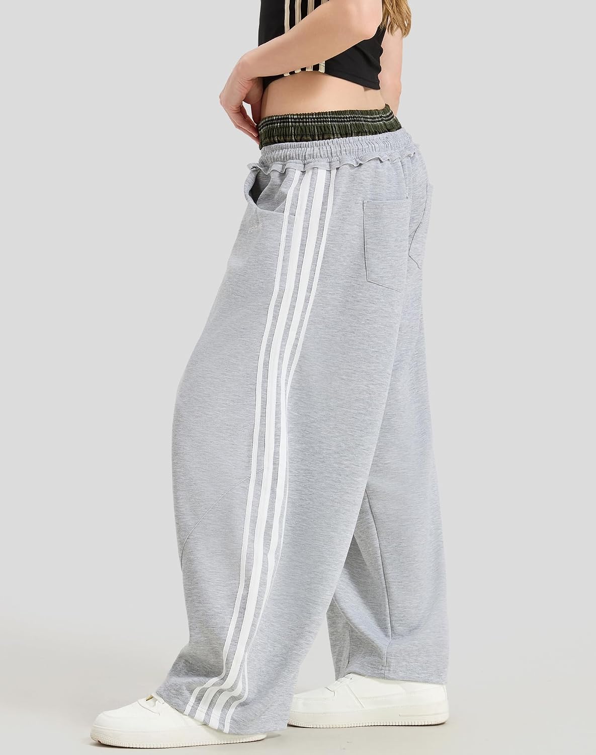 Women’s Baggy Barrel Sweatpants, Y2K Double Waist Wide Leg Pants