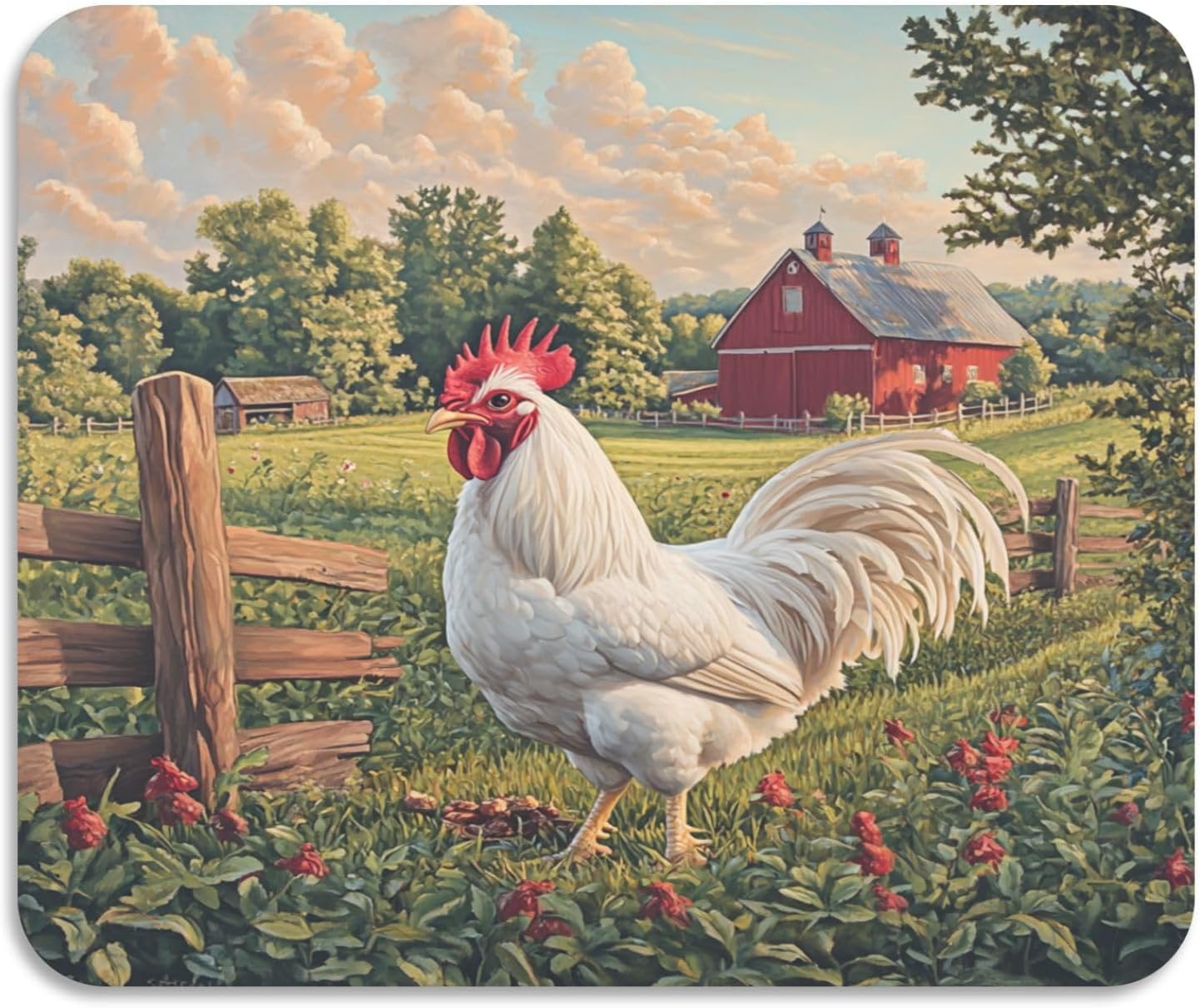 Dish Drying Mat for Kitchen Counter Rooster Chicken White Flowers Absorbent Coffee Bar Mat Dish Drainer Rack Mat Drainer Pad Washable Foldable Ultra Absorbent Dry Mat 23.6" X 19.7"