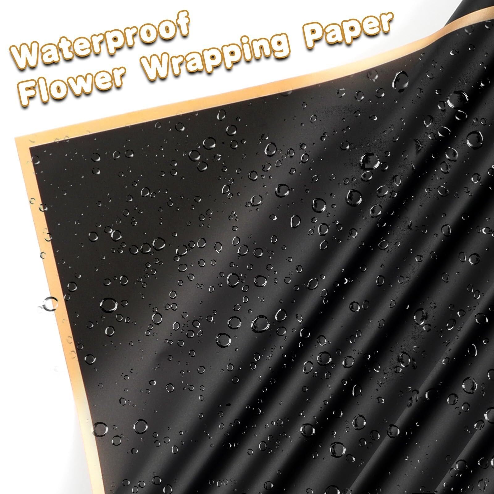20 arkuszy czarny papier do pakowania kwiatów ze złotymi krawędziami, materiały do ​​bukietów kwiaciarni, wodoodporne opakowania, idealne do majsterkowania(15-Black-20pcs)