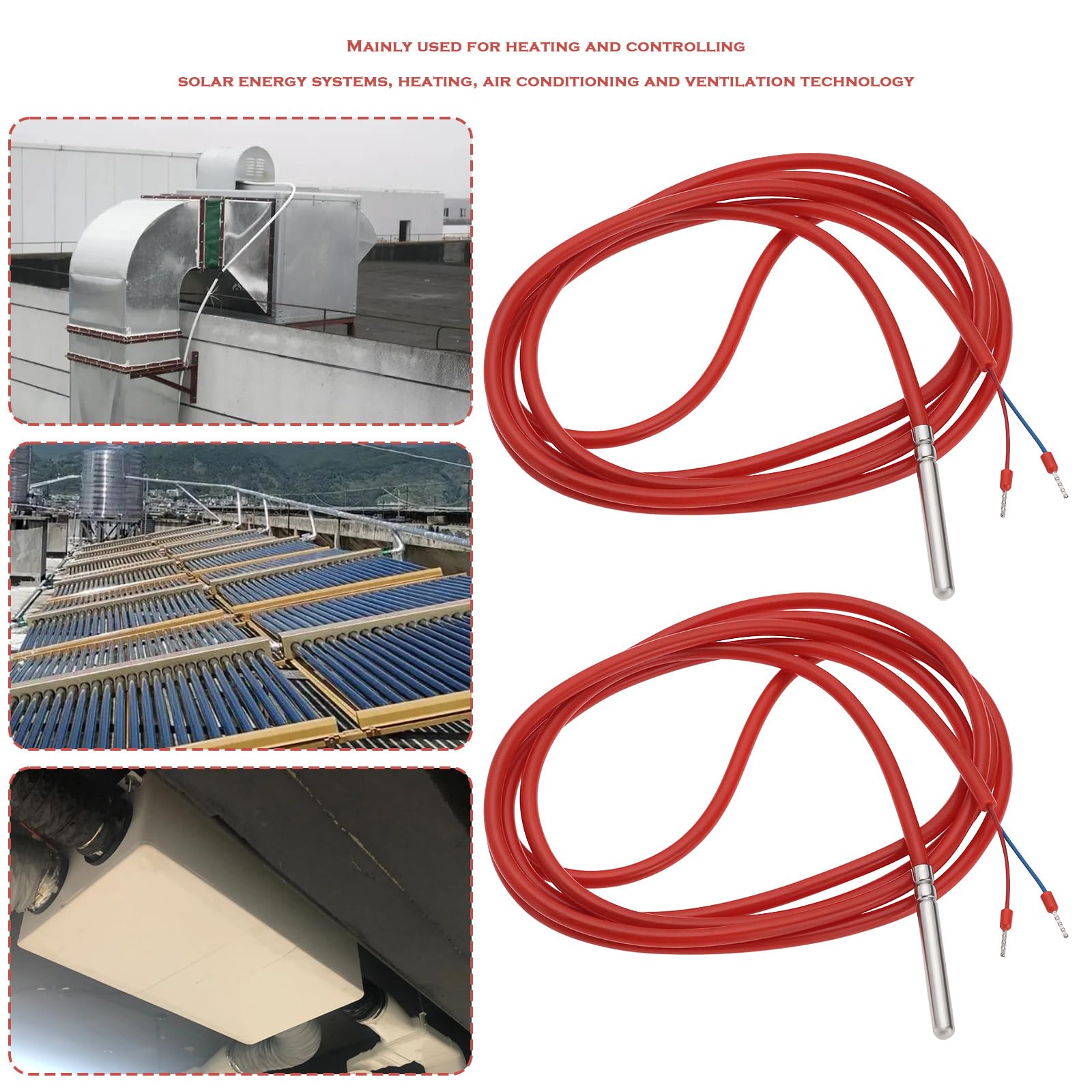 Lot de 2 sondes de capteur de température étanches NTC10K de -50 °C à + 200 °C - Convient pour le chauffage et le contrôle des systèmes solaires - Technologie de ventilation - Fil de 2