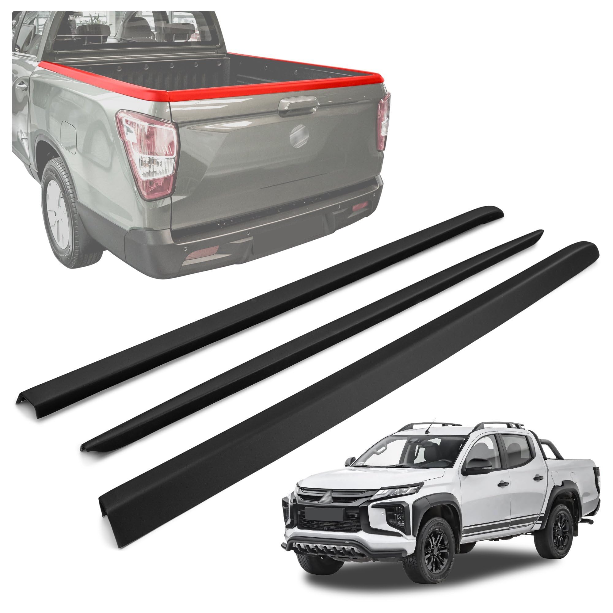 CHROMEMASTER Cubierta del Borde para la Superficie de Carga del Pick-up Compatible con Mitsubishi L200 Double Cab 4D FL 2019-2022 | Tira Protectora para el Borde de Carga; Protección contra Rayones