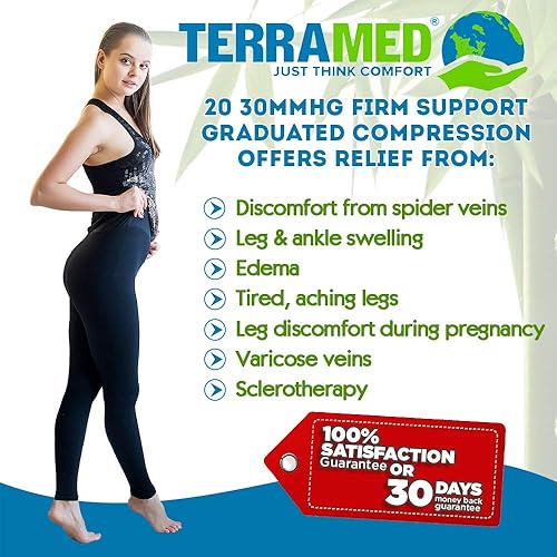 Miniatura 3 de Leggings de microfibra de compresión graduados sin pies extra firmes para mujer (20-30 mmHg) con control superior, Negro -