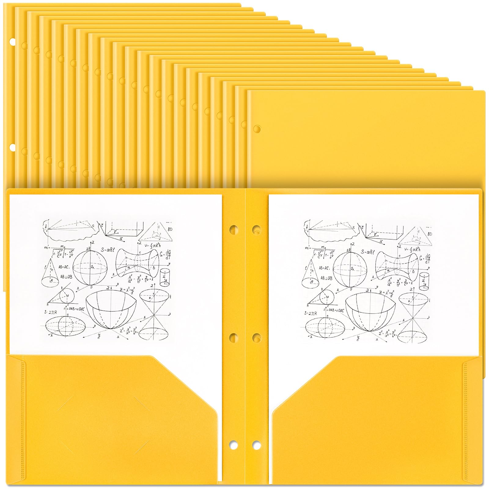 Yeaqee 100 Pcs Plastic Folders with Pockets Bulk 3 Hole Punched 2 Pocket File Folders for 3 Ring Binder Divider Folder for Notebooks, Durable Poly for