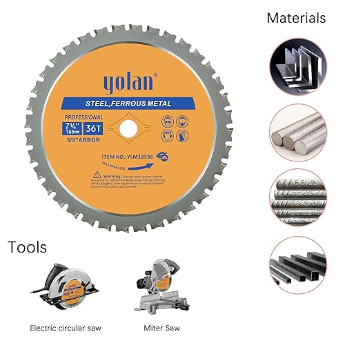 Miniatura 2 de Yolan Hoja de sierra circular de corte de metal de 7 14 pulgadas, hoja de 180 de 7-14 pulgadas, 36 dientes, punta de carburo, eje de 58 pulgadas,