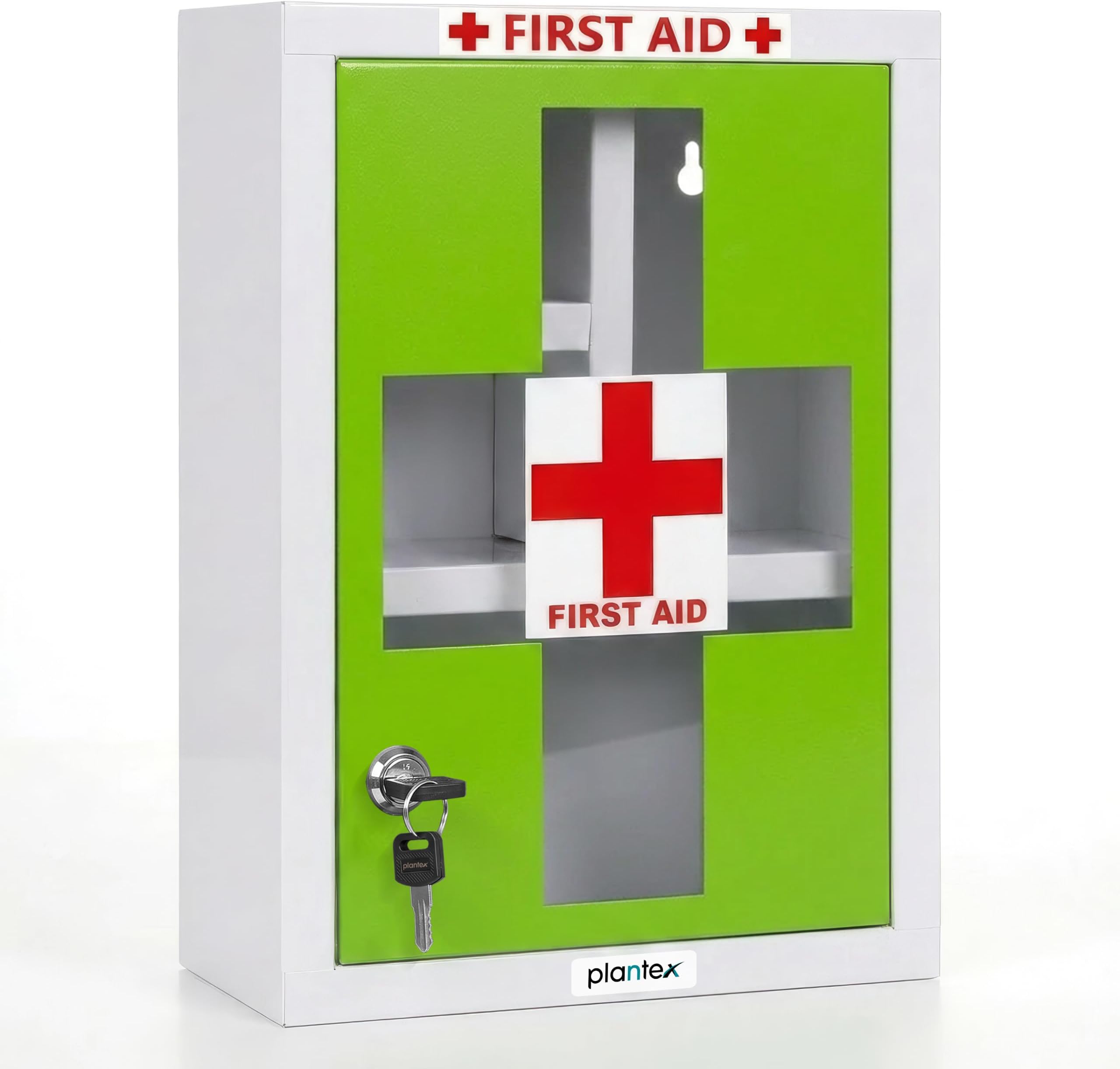 - Plantex Metal Emergency First Aid Box for Home/Medical Kit Box for Medicine Storage with Multi Compartments for School, Office - Lockable (Green & White) Big Size, Wall Mount