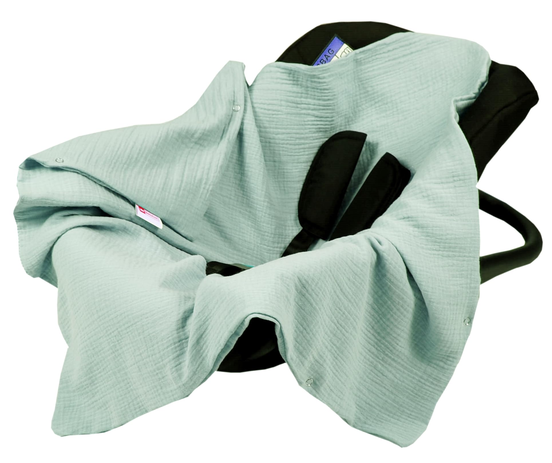 Babylux Einschlagdecke für Babyschale Autositz 80x80 cm – Sommer Babydecke aus Musselin Baumwolle – Atmungsaktiv, mit Gurtschlitzen (Grün Hell)