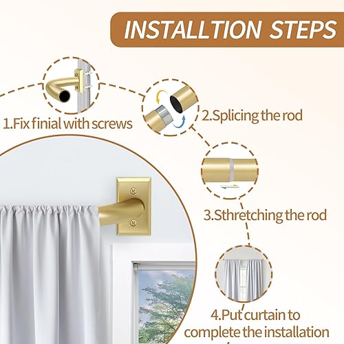 Miniatura 9 de ZYRW Barras de cortina doradas, cortineros para oscurecer la habitación para ventanas de 66 a 120 pulgadas (5.5 a 10 pies), barras de cortina