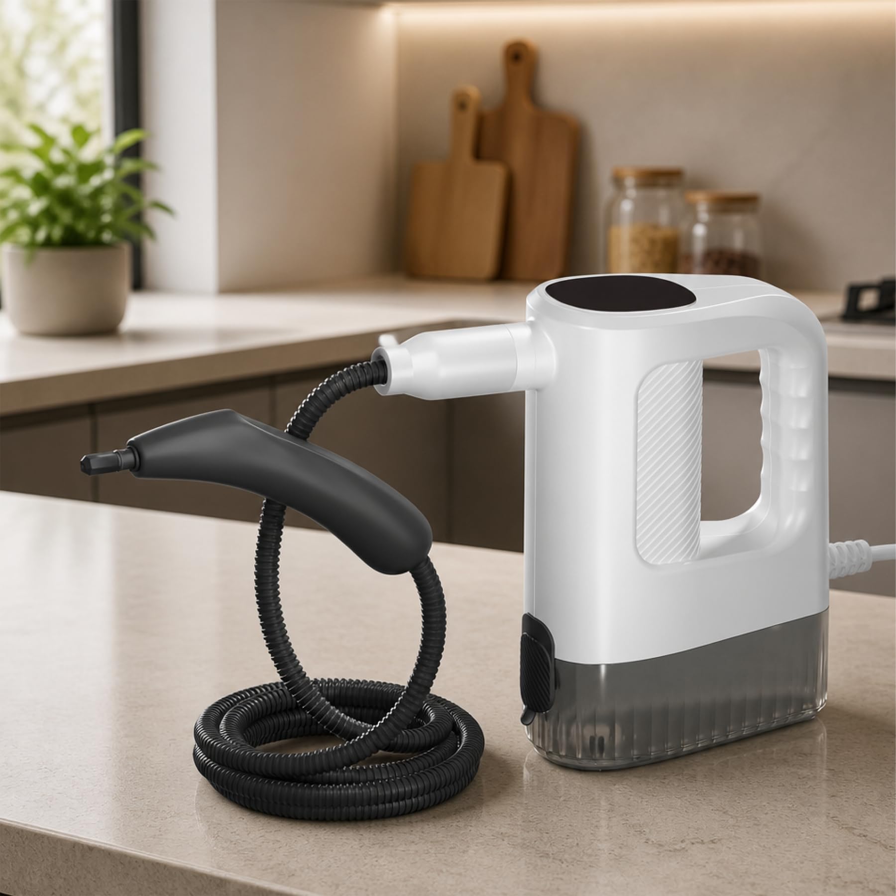 Limpiador a vapor portátil de 1200 W, Vaporeta de Mano con 10 Accesorios, sin Químicos, Calentamiento en 15s, Depósito de 400ml, Apto para Sofás, Cocinas, Alfombras y Juntas de Azulejos