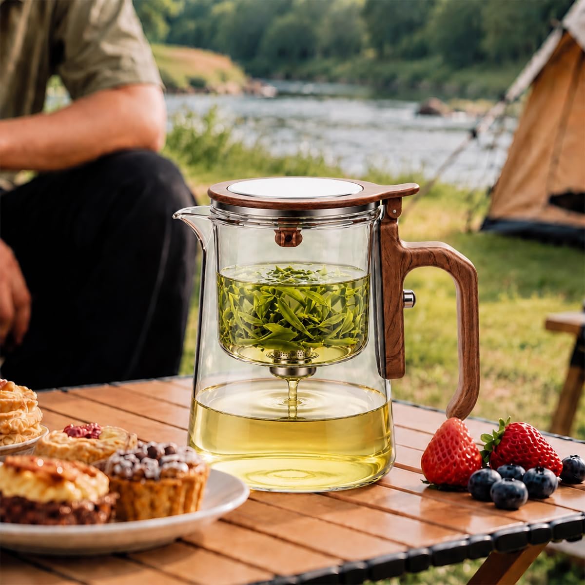 Glass Teapot with Magnetic Infuser, 800ml 27oz One-Touch Tea Pot