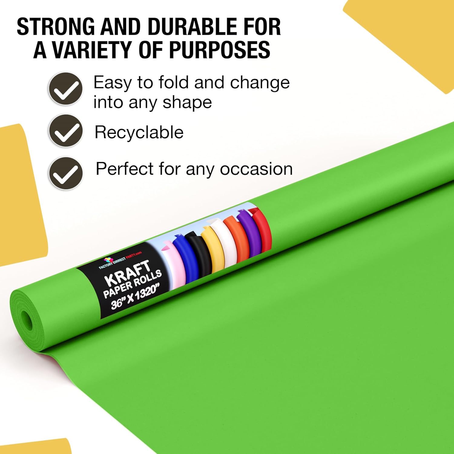 Crown Display Lime Green Kraft Paper Roll - 36" X 1320" (110' Ft) - Perfect for Shipping & Packing - Craft Supplies