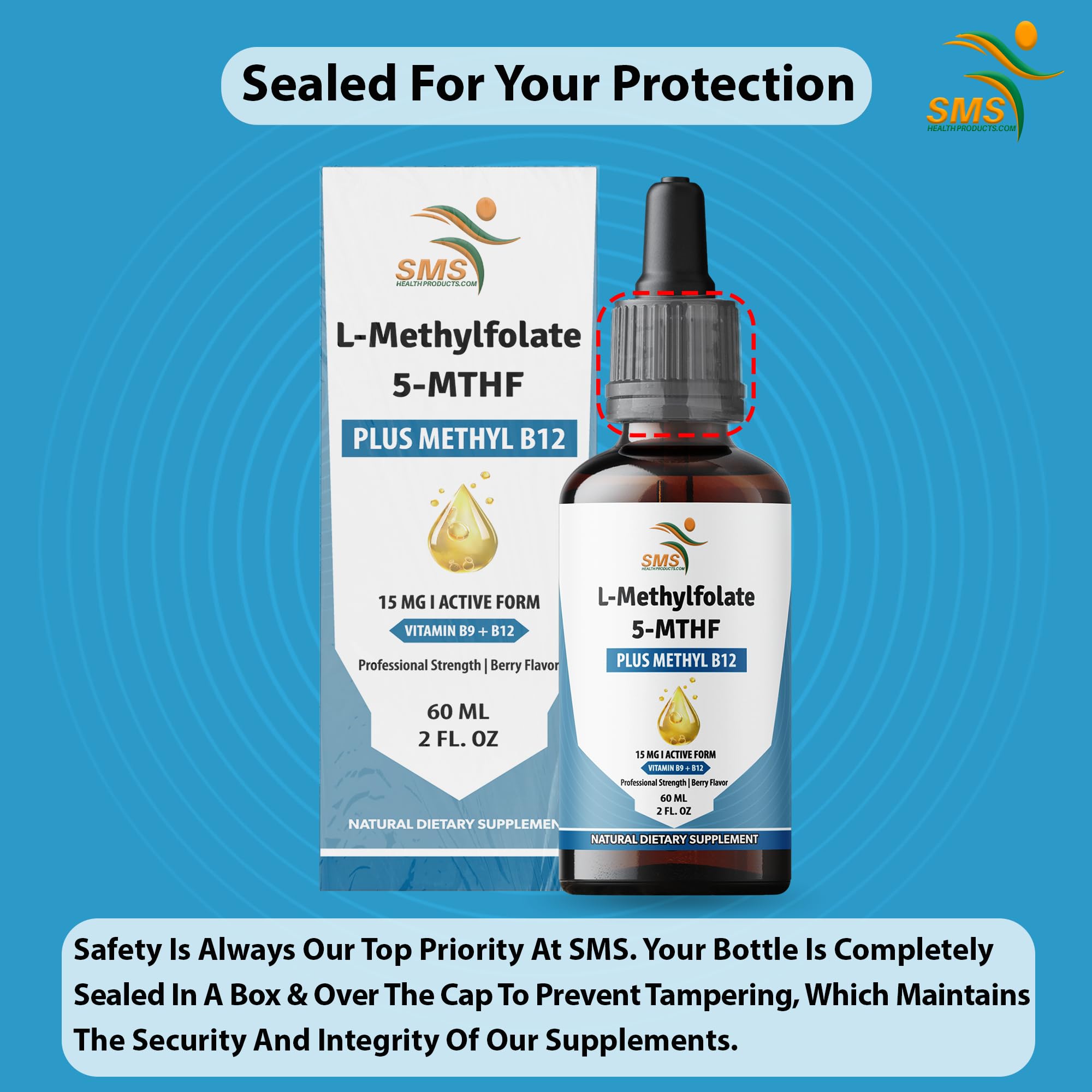 L-Methylfolate 15mg + Methyl B12 Liquid Drops, No Fillers, High Potency Sublingual Formula, Active 5-MTHF & Bioactive B12 for Mood, Cognitive Health & Methylation Support, Berry Flavor (2oz) — Amazon image 7