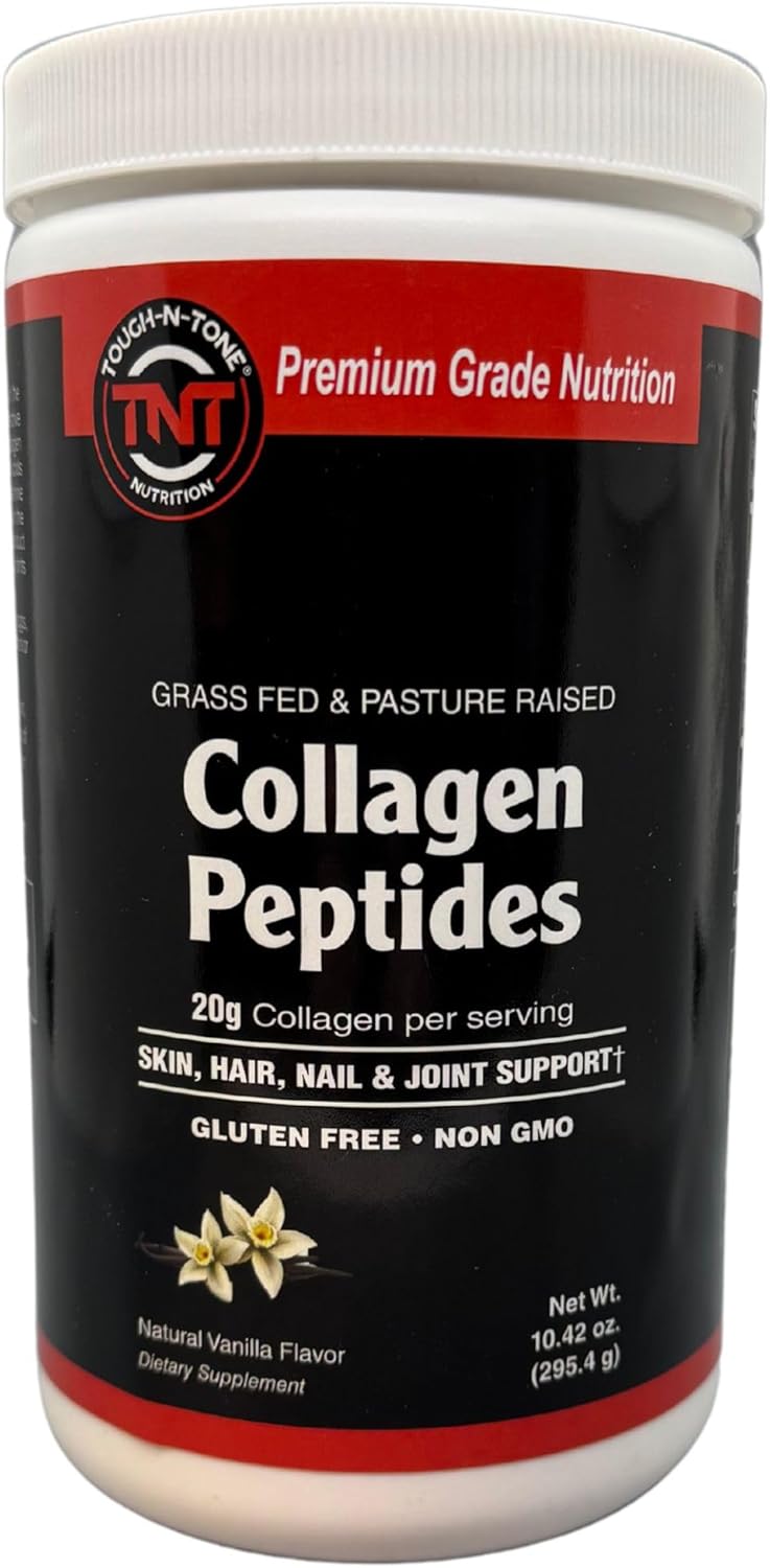 TOUGH-N-TONE Collagen Peptides Powder – Vanilla Flavor – 20g Hydrolyzed Type I & III Grass-Fed Bovine Collagen – Non-GMO, Gluten-Free, Dairy-Free, Soy-Free