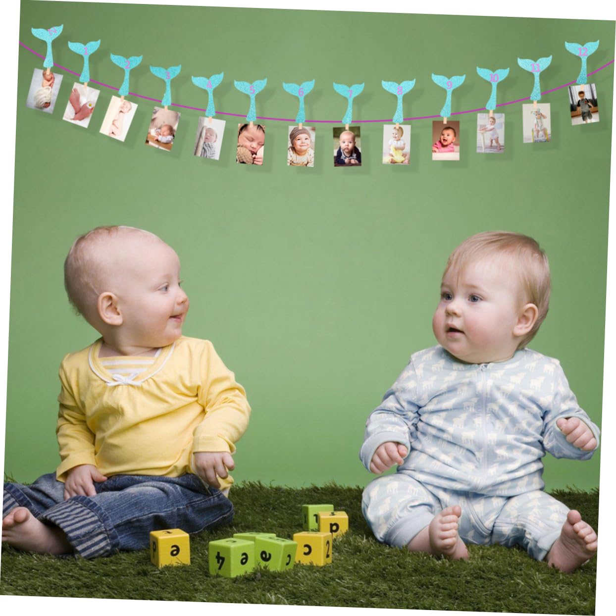 CORHAD Elegant Mermaid Birthday Banner Photo Folder Fish Clips Sturdy String for Easy Hanging Indoor/outdoor Use