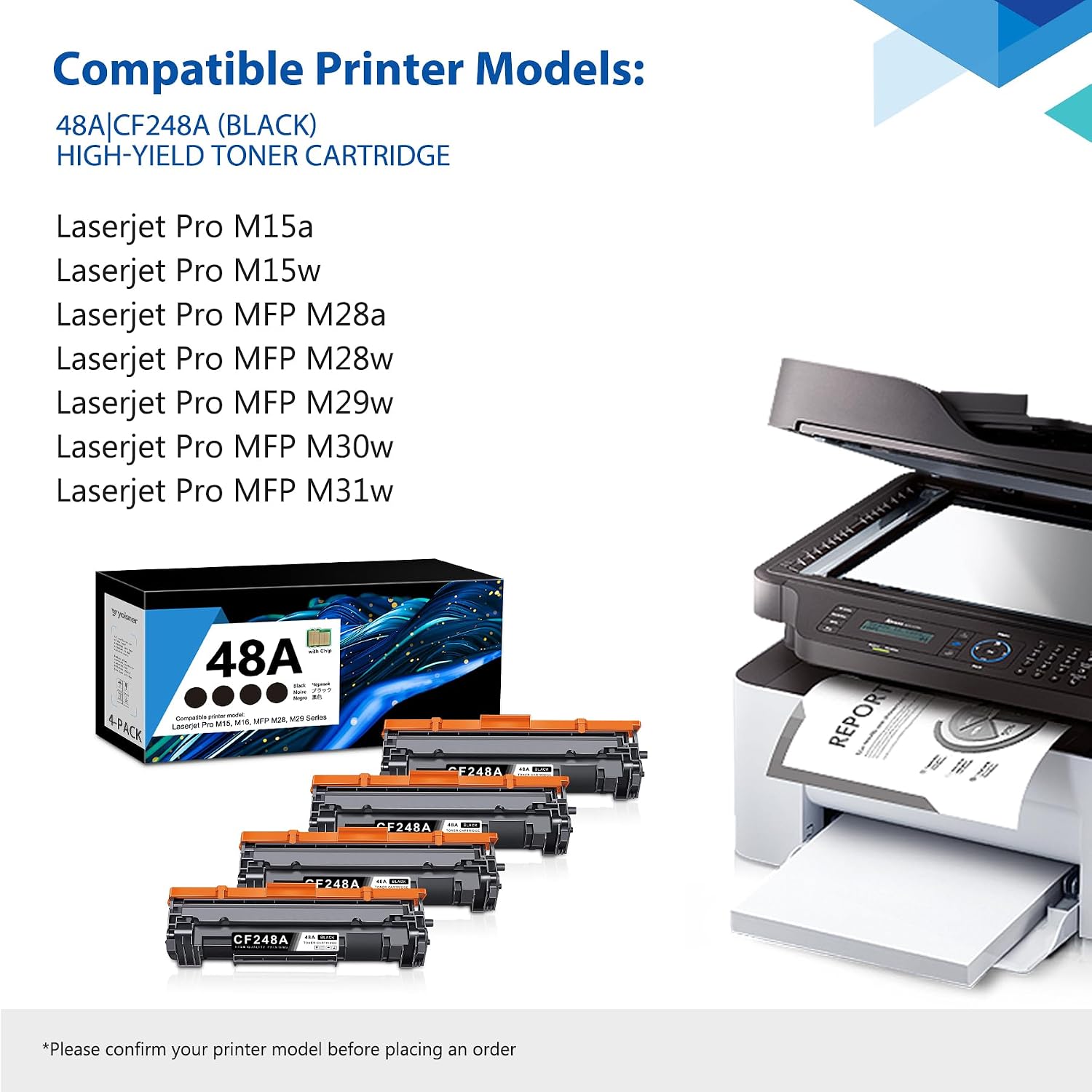 48A Toner Cartridge Black 4 Pack (with CHIP) | 48 A Toner Replacement for HP48A CF248A for Laser Pro M15a M15w MFP M28a M28W MFP M29W MFP M3OW MFP M31w Printer | 48A CF248A Toner