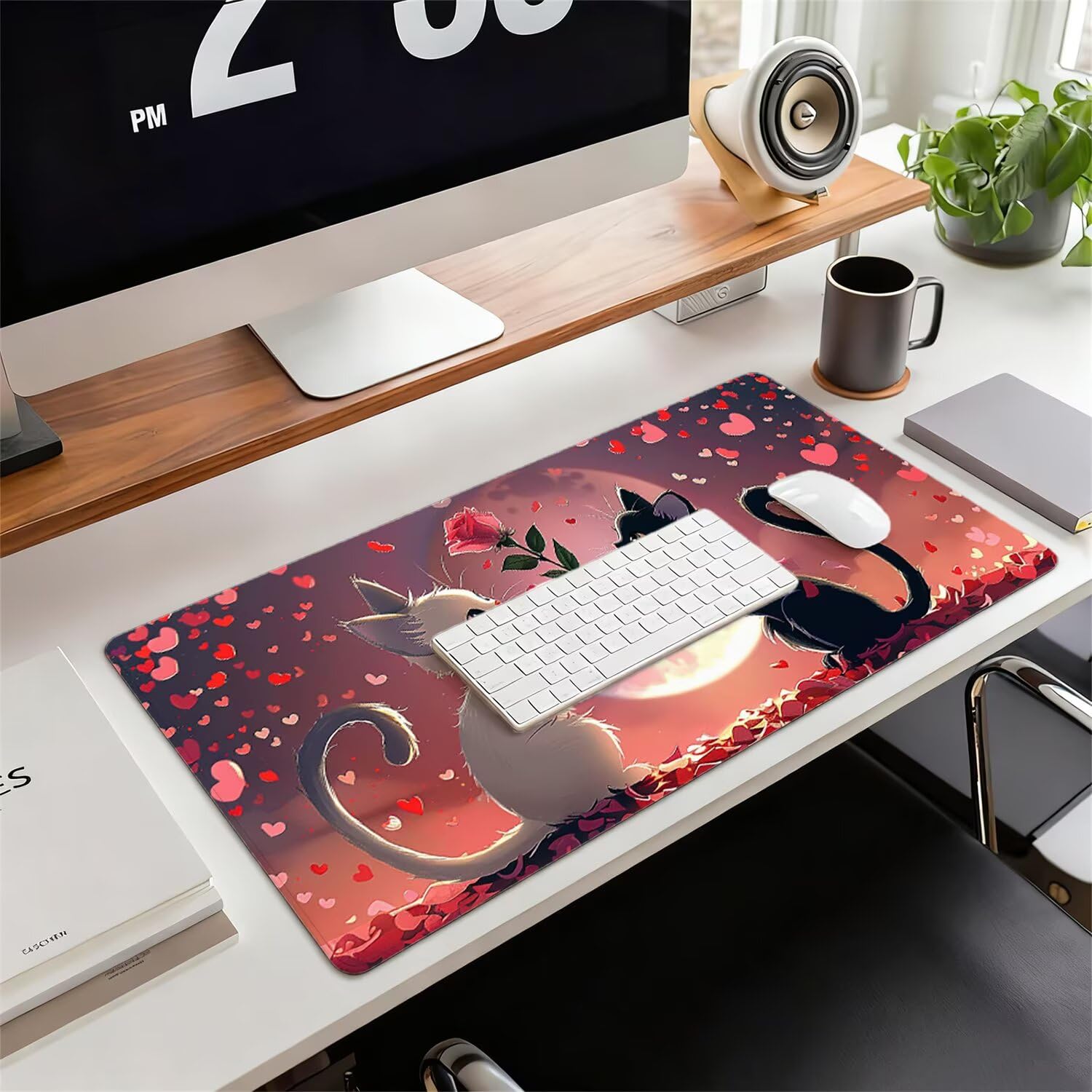Podkładka pod mysz XXL dla kota 1200 x 600 x 3 mm antypoślizgowa gumowa podkładka pod mysz dla graczy kwiat precyzja kompatybilna z wszystkimi myszami, miękka powłoka wodoodporna ochrona na biurko do